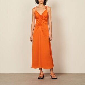 SANDRO Midi Dress with narrow straps. Tomato Orange. FR34 (XS). Worn once.